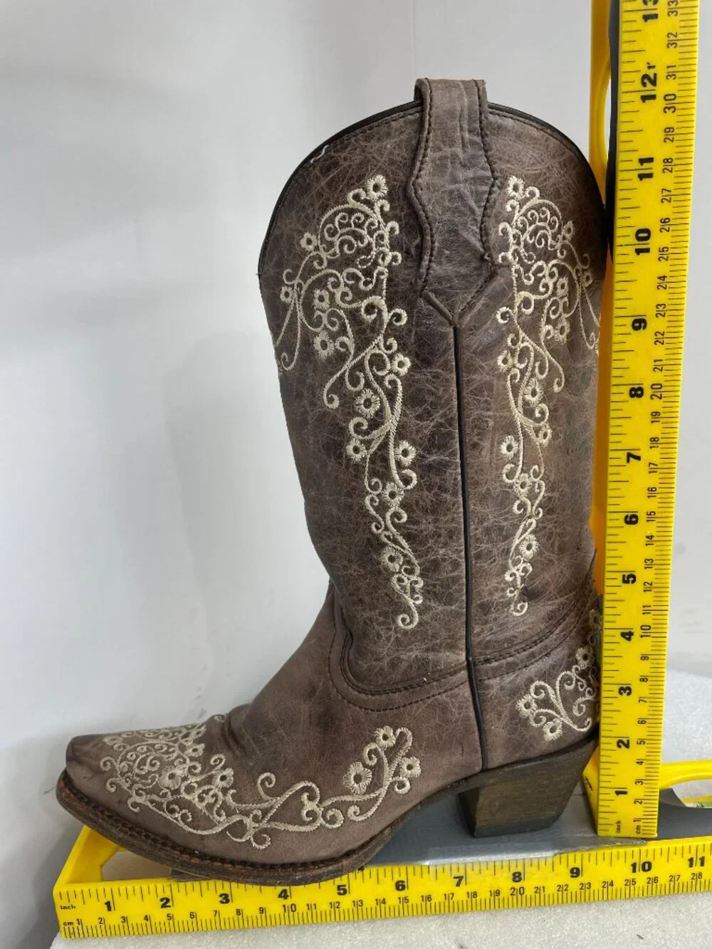 Corral Western Leather Boots Teens Snip Toe Brown Cowgirl Cowboy Girls Youth 3.5